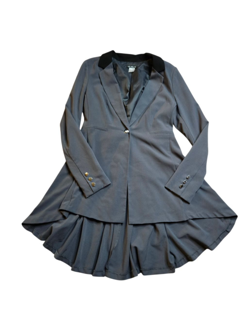VENUS 8 Gray High Low Peplum Ruffle Back Blazer - Picture 2 of 10